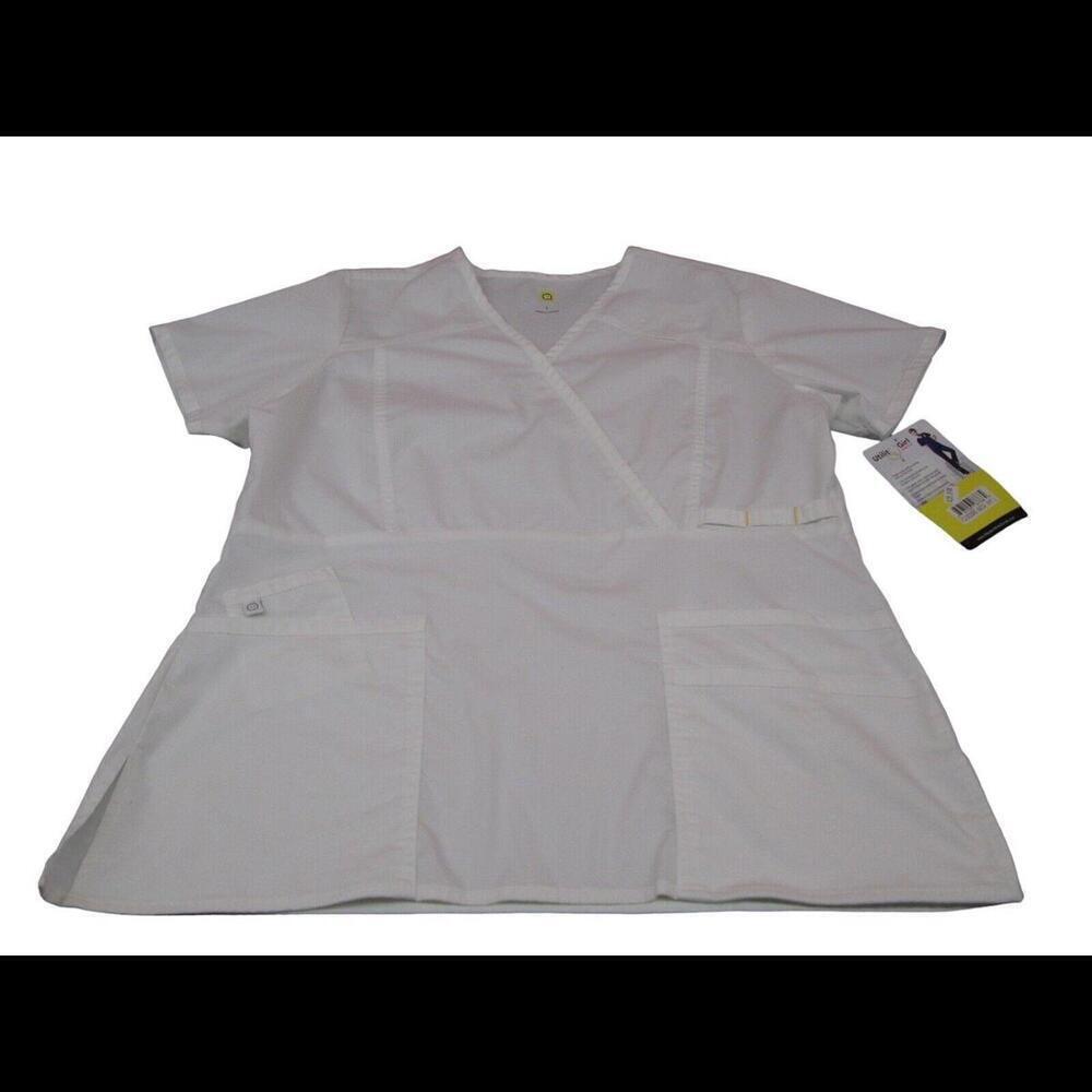 NWT WonderWink Womens White Utility Girl Uniform Scrub Top Nurse Size Large READ